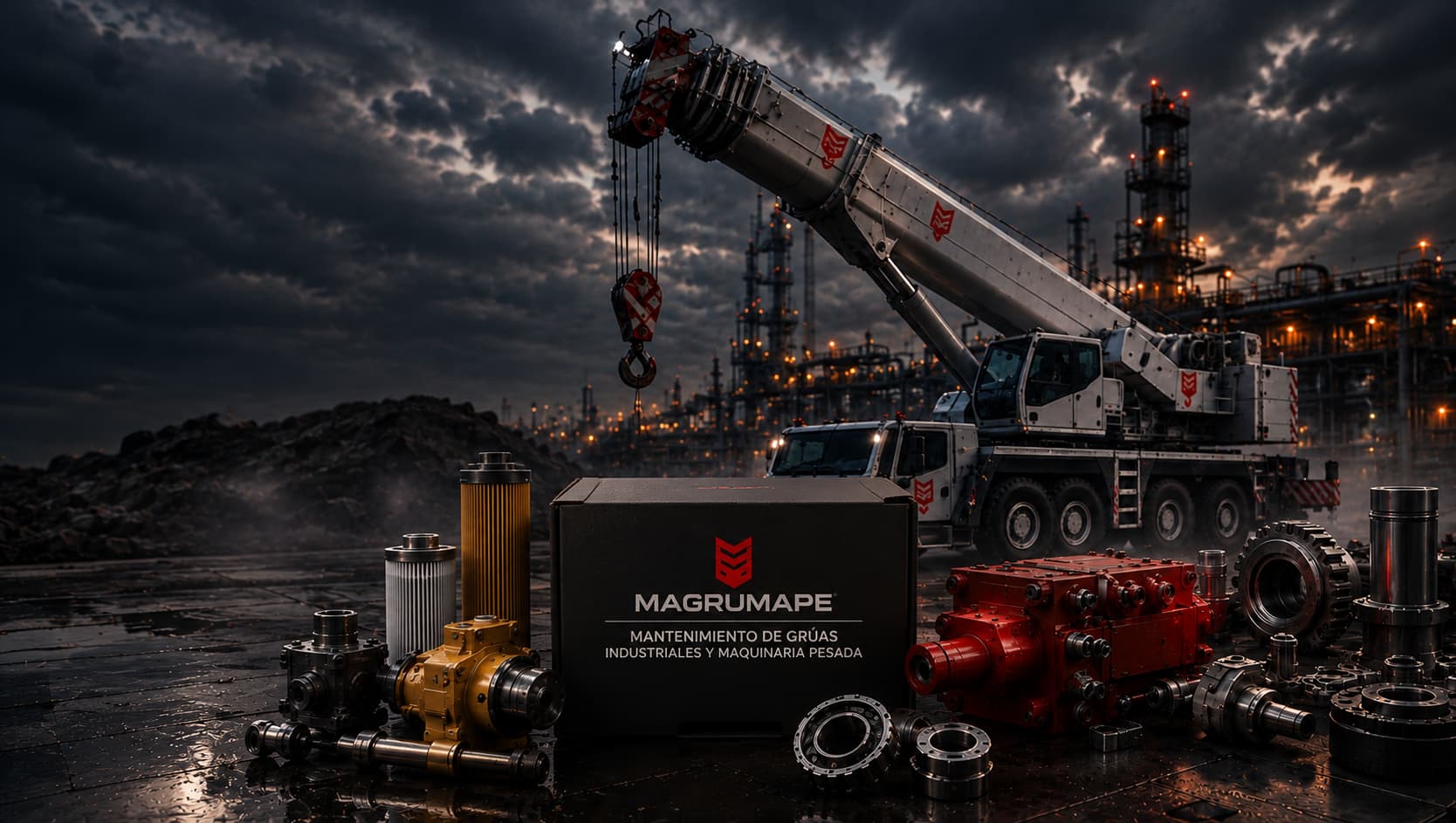 Grúa industrial, atmósfera de refinería y refacciones hidráulicas Magrumape